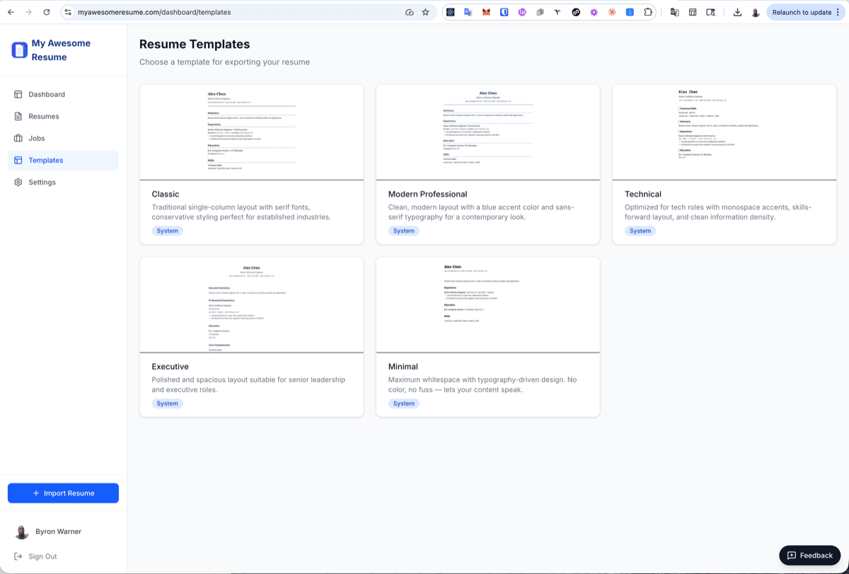 A gallery of professional resume templates.